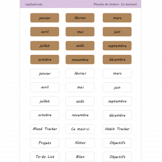 Planche stickers - Idées pages Bullet Journal : Le Mensuel