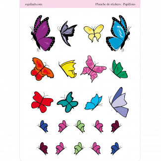 Planche stickers - Idées pages Bullet Journal : Papillons