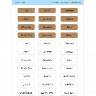 Planche stickers - Idées pages Bullet Journal : L'hebdomadaire