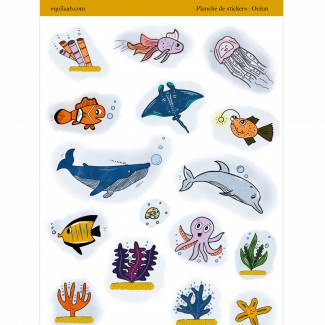 Planche stickers - Idées pages Bullet Journal : Océan