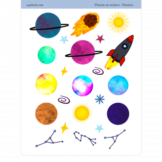 Planche stickers - Idées pages Bullet journal : Planètes