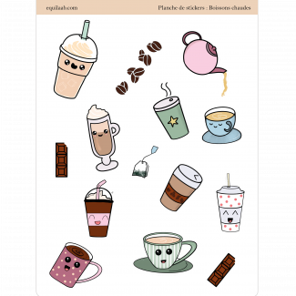 Planche stickers - Idées page Bullet Journal : Boissons chaudes